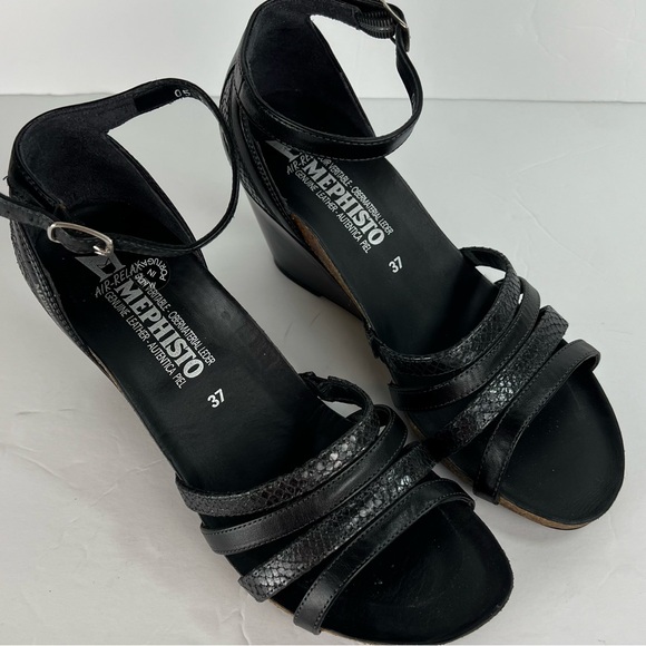 Mephisto Air Relax Wedge Ankle Strap Faux Snakeskin Leather Sandal size 37/7 - Picture 3 of 14